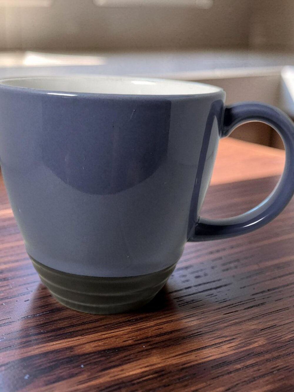 Vintage Pfaltzgraff Blue-Gray Mystic stoneware ribbed, Dark-Banded Base Coffee m